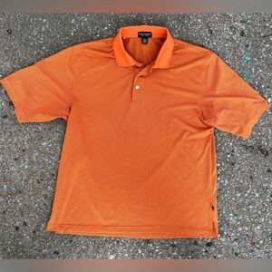 x Eleven Straight Byron Nelson Polo Men L Orange Striped Devils Ridge Golf Club